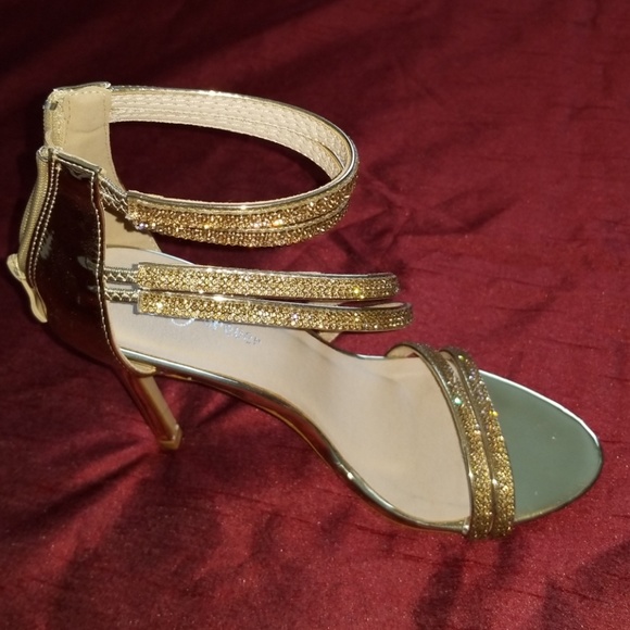 Gold Rhinestone Formal Dress Heels - Picture 2 of 8